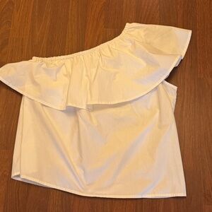 Gap Ruffle White Cotton One Shoulder Summer Top Size Large - EUC
